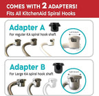 Spiral Dough Hook Shield For kitchenaid Mixer-Prevents Dough from Clogging Your Bowl Lift Mixer- Compatible With KitchenAid Dough Hook. (With 2 Adapters-Fits All KA Spiral Hooks)