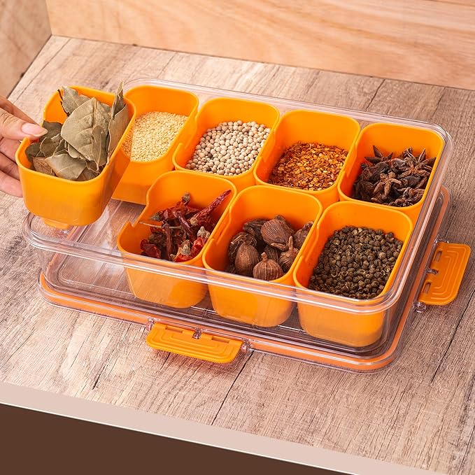 Divided Snack Serving Tray with Lid and Handle Travel Snackle Charcuterie Container Portable Storage Organizer for Candy, Fruits, Nuts, Snacks, Party, Picnic (1pack, Orange)