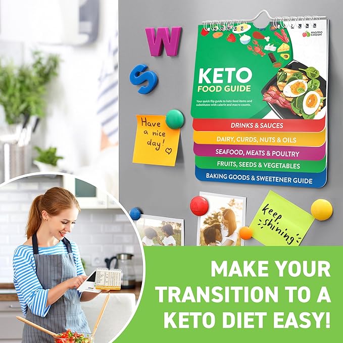 Keto Cheat Sheets Magnets Booklet - Keto Gifts for Women - Keto Diet Beginners Guide - Keto Food Book Magnetic Chart - Weight Loss Low Carb Ketogenic Diet Keto Cookbook Meal Plan - Keto Chow Mojo