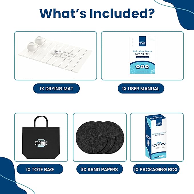 Stone Drying Mat for Kitchen Counter W/ Tote Bag, Large Stone Dish Drying Mat Foldable, Absorbent Diatomaceous Quick Dry Stone Mat Kitchen Dishes Bottles Cups Bathroom Any Countertop 23" x 15.3"