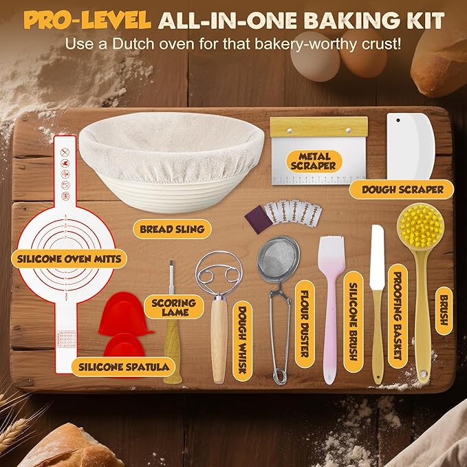 Cast Iron Dutch Ovens for Sourdough Bread Baking, 5 QT Pre-Seasoned Dutch Oven Pot with Lid, Bread Baking Supplies Set, Multi-Functional Braising Cast Iron pot for Baking, Sourdough Starter Kit