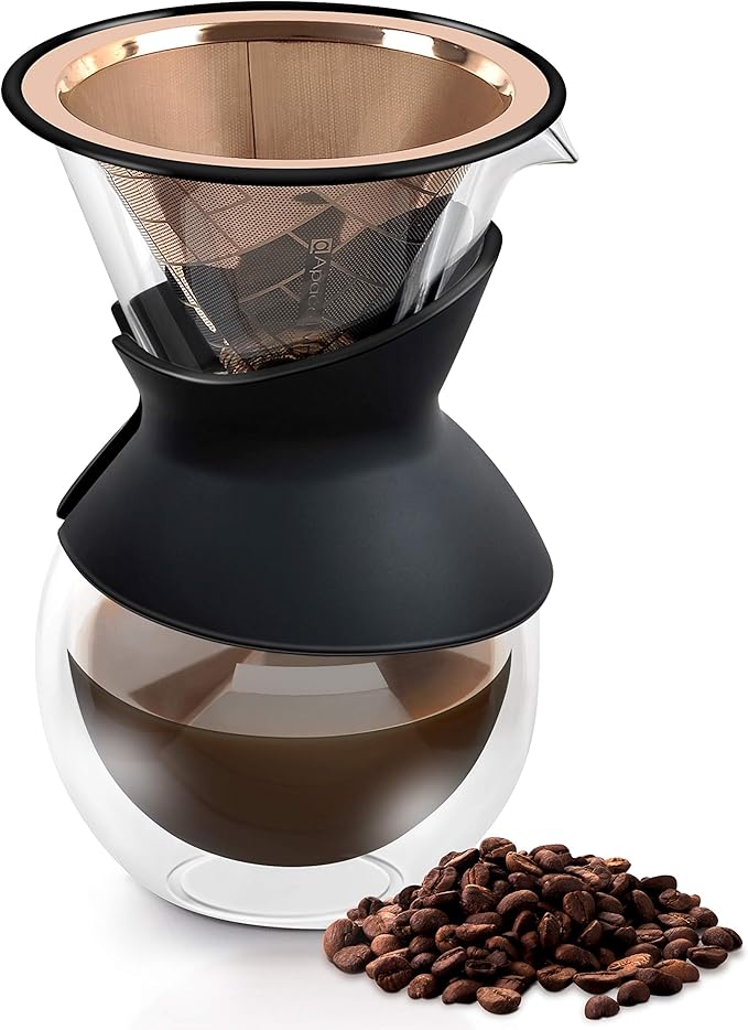 Compatible with Hario V60, Chemex Pour Over Coffee Filter - Wide Metal Base Reusable Stainless Steel Coffee Dripper - Paperless Coffee Filter for Sustainable Brewing