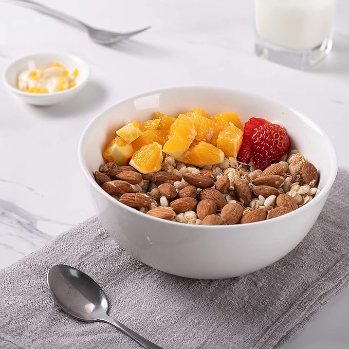 DELLING 22 Oz Ceramic Soup Bowls Set, 6.6" White Porcelain Mixing Bowls, Large Serving Bowls for Kitchen, Cereal, Snack, Rice, Pasta, Salad, Oatmeal, Set of 3, Microwave and Dishwasher Oven Safe