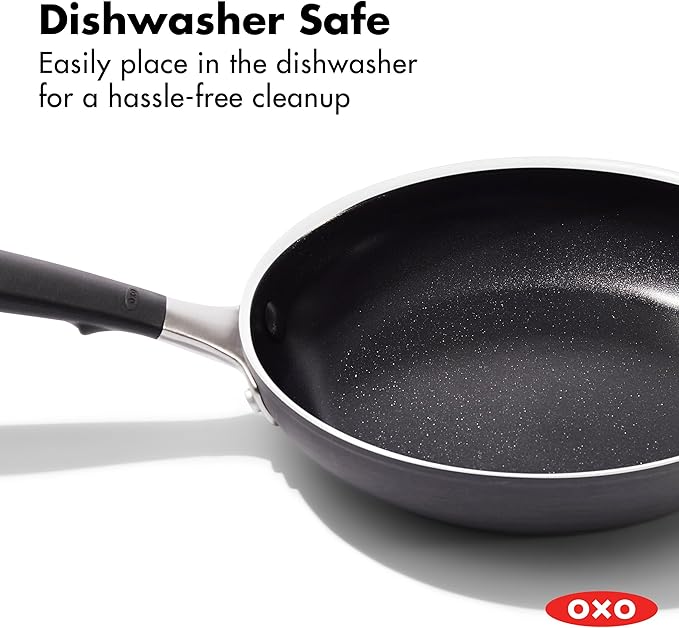 OXO 8” Non-Stick Every Day Frying Pan, BPA-Free Comfort Grip Silicone Handle, Dishwasher & Oven Safe, PFAS-Free Ceramic Skillet, Black