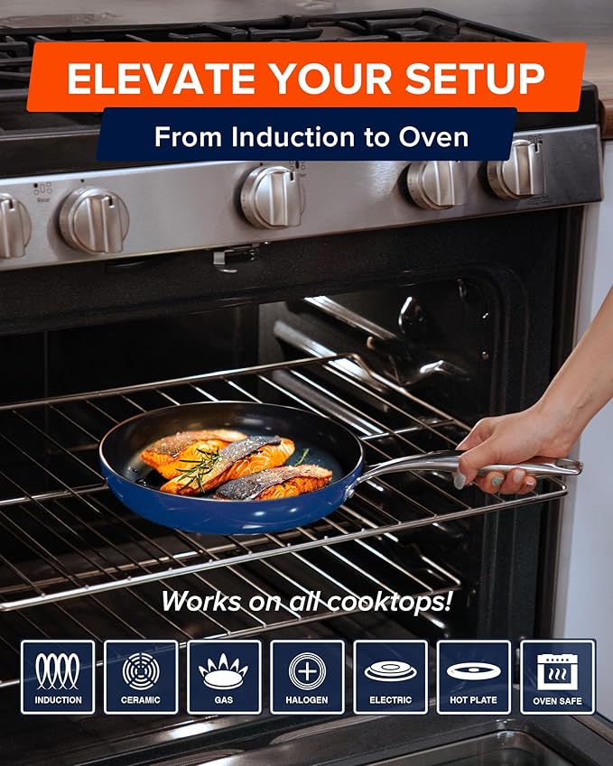 Nuwave Lux 13-Piece Premium Cookware Collection, Healthy G10 Duralon Blue Ceramic Nonstick, Ultra Durable, PFAS-Free, Lightweight & Works on All Cooktops