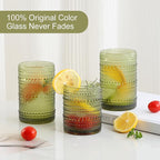 Vintage Hobnail Drinking Glasses Set of 8,Green 12 oz & 15oz Highball Glass Cups, Kitchen Drinkware Glassware,Embossed Water Tumbler,for Beer,Cocktail,Whiskey,Juice and Various Mixed Drinks