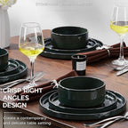 Stoneware Dinnerware Sets for 4, Onader Reactive Glaze Plates and Bowls Sets, Ceramic Dish Dinner Set with Rustic Terracotta Bottom, 12 Piece Elegant Dishware - Emerald Green