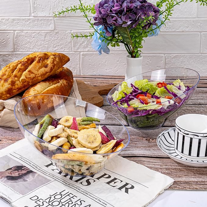 bUCLA 12 Pack Clear Plastic Serving Bowls - 20 OZ Angled Serving Bowls Disposable for Chip,Candy,Salad & Fruit - Ideal for Party & Wedding