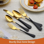 20 Piece Gold and Black 18/0 Flatware Utensil Set for 4, Include Dinner Knife,Dinner Forks,Dinner Spoons,Salad Forks,Teaspoons,Silverware Set for 4, Dishwasher Safe