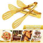 JCREN Serving Tongs - 6 Pack Stainless Steel Buffet Tongs, Gold, 7 Inch
