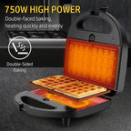 OSTBA 3-in-1 Sandwich Maker with Removable Plates, Panini Press, Waffle Maker, Non-Stick, 750W Compact Breakfast Grill for Sandwiches, Waffles, Steak, Black