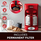 MUELLER HOME 12-Cup Red Coffee Maker - Perfect for Home or Office, Borosilicate Carafe, Auto-Off, Reusable Filter, Anti-Drip, Keep-Warm Function, Clear Water Level Window, Red Kitchen Accessories