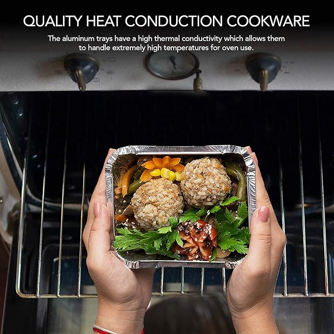 Small Aluminum Pans Take Out Containers (50 Pack) 50 Foil Oblong Pans and 50 Cardboard Lids - 1 Lb Tin Pans - Disposable Food Storage Containers for Cooking, Baking and Meal Prep