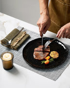 Famiware Porcelain kitchen plates and bowls set, Modern dishes set for 4, Handmade Wave Edge Dinnerware Sets, Microwave and Dishwasher Safe Tableware, Glossy-black (16pc)