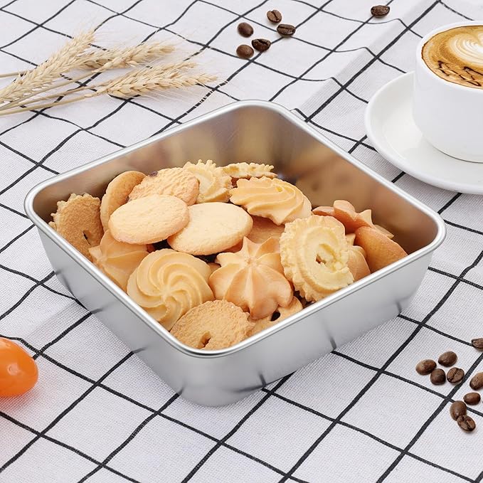 LIANYU 6/8 Inch Square Baking Cake Pan, Stainless Steel Brownie Bread Cake Molds, Square Bakeware for Lasagna Pie, Oven & Dishwasher Safe