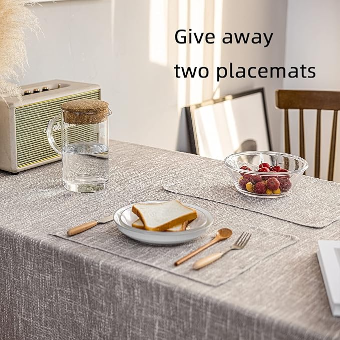 Waterproof Cotton Linen Tablecloths Rectangle Dining Table Cloth, Wipe Clean Indoor & Outdoor Table Cover for Buffet Party and Banquets, Wrinkle Resistant（54"x70"） Gray Coffee