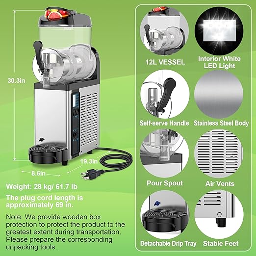 Commercial Slushie Machine, Slushy Machine for Home, 12L Slushie Maker Frozen Drink Maker, No Ice Need, Slush Cocktail Margarita, Smoothie Machine, Kitchen Appliances, Party Bar Amusement Park