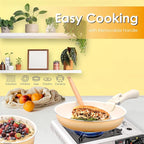 20pcs Ceramic Cookware Set Nonstick, Detachable Handle Pots and Pans Set, Non Toxic,No PFAS & PTFE & PFOA, Dishwasher/Oven Safe, RV Kitchen Set Removable Handle for Cooking, Yellow