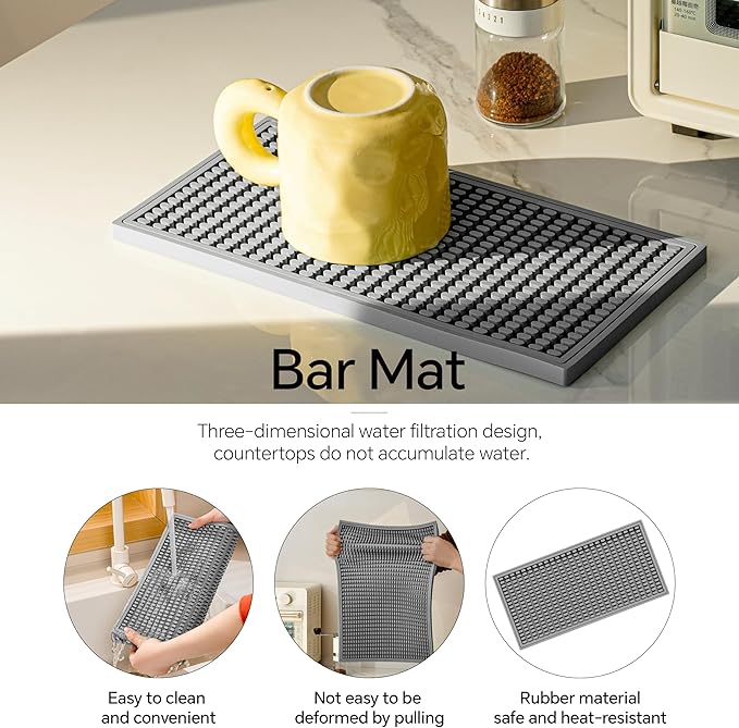 2PCS11.8 * 5.9in Gray Bar Mat, Prevent Cups and Glasses from Sliding and Protect The Surface of The Table from Being Easily Damaged, Suitable for Bars, Home Bars and Coffee Bars
