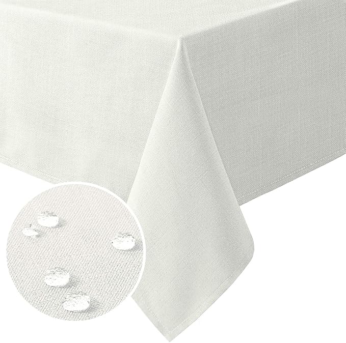 H.VERSAILTEX Linen Textured Table Cloths Rectangle 60 x 120 Inch Premium Solid Tablecloth Spill-Proof Waterproof Table Cover for Dining Buffet Feature Extra Soft and Thick Fabric Wrinkle Free, Ivory