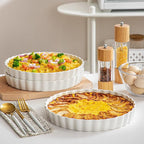 LOVECASA Porcelain Quiche Baking Dish,10 Inch Reusable Pie Pan Quiche Pan, Non-Stick Round Pie Dish, Tart Pan with Ruffled Edge,Pie Pan for Pies | Microwave,Dishwasher,and Oven Safe (White)