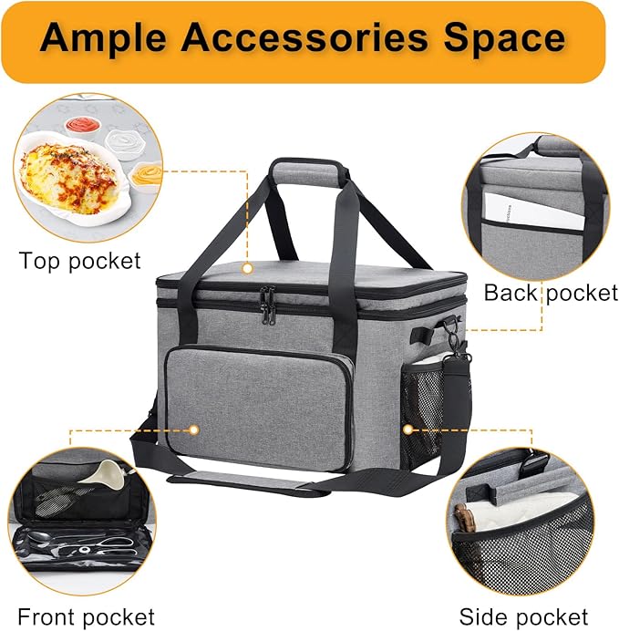 Slow Cooker Carrying Bag, Double Layer Insulated Design Slow Cooker Carrier with Removable Hard Liner and Pot Lid Fastener Fit for 6-8 Quart Crock Pot, Gray