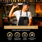 5 Piece Cocktail Kit by Bull In China - Premium Bartender Gift Set Includes Weighted 2 Piece Boston Shaker, Hammered Bell Jigger, Hawthorne Strainer & Fine Mesh Strainer (Copper)