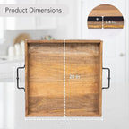 20"x20" Extra Large Square Ottoman Tray, Heavy Duty Mango Wood, for Serving Tea, Breakfast in Bed, Living Room Large Coffee Table Tray Rustic with Farmhouse Style, Decorative Handles and Accent Strap