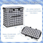 Insulated Picnic Basket,40L Leak-Proof Cooler Bag,Grocery Basket with Lid,2 Sturdy Handles,Storage Basket for Picnic, Picnic Basket for 4 Persons (Black Grid)