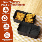 Silicone Air Fryer Liners for Ninja DZ071 (3.5qt x2 + 7qt x1) | 10-Piece Air Fryer Accessories Set with Oil Brush, Gloves, Food Clips, Scraper & Grill Mats | Dishwasher Safe, BPA-Free (Black)