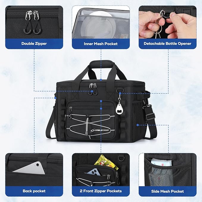 Maelstrom Soft Sided Cooler Bag, 30/40 Can Collapsible Insulated Ice Chest, Large Leakproof Camping & Travel Cooler for Kayaking & Beach