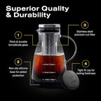 Bean Envy Cold Brew Coffee Maker - 32 oz Glass Coffee Cold Brew Maker and Pitcher w/Silicone Cap & Base