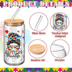 6 Pcs Autism Mom Gifts Tumbler 16 oz Autism Awareness Glass Cups with Lids and Straws Can Shape Autistic Iced Coffee Cup for Autistic Mom Teacher