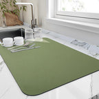 Dish Drying Mat for Kitchen Counter, Heat Resistant Drainer Mats with Non-slip Rubber Backed, Hide Stain Kitchen Super Absorbent Draining Mat, Easy to Clean Dish Rack Pad, Green 16"x20"