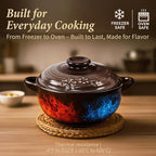 Korean Stone Bowl (34oz) Clay Pot for Cooking Korean Dishes - Brown, Large, Rustic Style - Dolsot, Ttukbaegi, Onggi, Kimchi Stone Donabe - With Lid