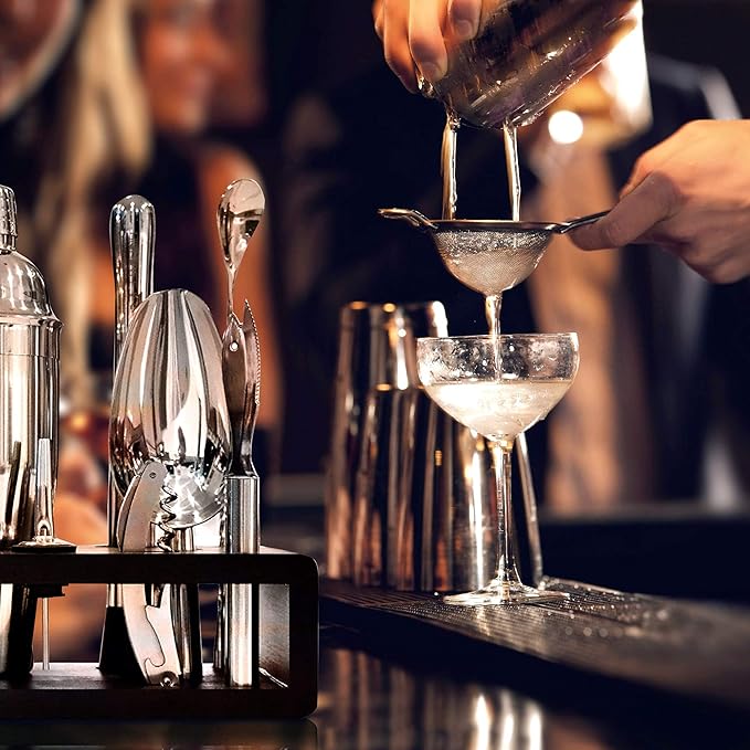 Highball & Chaser 13-Piece Boston Cocktail Shaker Set Stainless Steel Mixology Bartender Kit With Stand For Home Bar Cocktail Set | Laser Engraved Cocktail Tools | Plus E-Book with 30 Cocktail Recipes