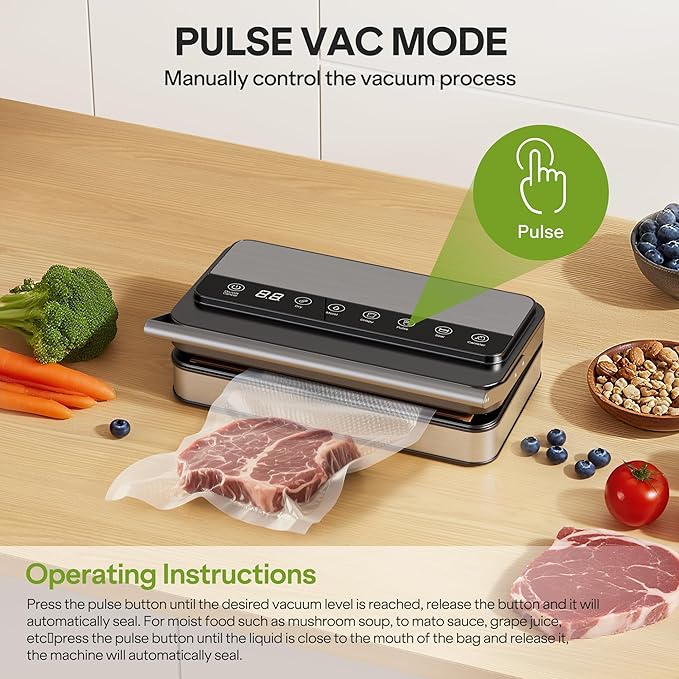 85Kpa Food Vacuum Sealer with Digital Timer, Built-in Cutter, and Storage Box