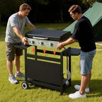 VEVOR Gas Griddle, 3-Burner Flat Top Grill, Propane Griddle with Wheels, Lid, 33000 BTU Outdoor Flat Top Grills for Pan-Frying, Grilling, Stir-Frying, & BBQ, Pulse Ignition, Removable Top Design