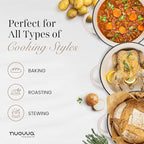 Nuovva Enamelled Cast Iron Dutch Oven Pot with Lid 6.4 Quart Non Stick Casserole Pot – Heavy Duty & Oven Safe up to 500° F for Bread Baking, Braising, Stews, Roasting – 28cm Oyster