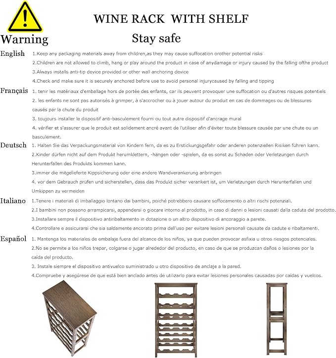 Wine Rack, 6 Tier 24 Bottles Bamboo Wine Organizer Holder, Floor Freestanding Wobble-Free Wine Display Storage Shelf for Kitchen with Tabletop, Grey