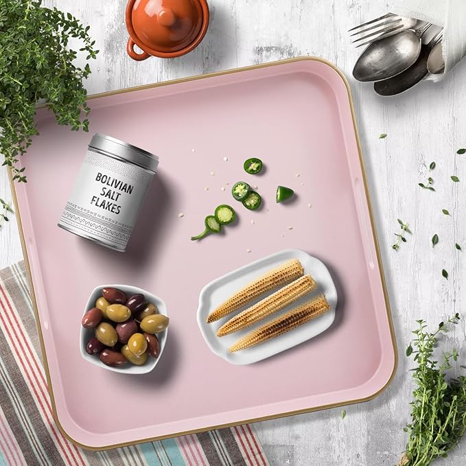 Pink Square Decorative Tray with Handles, 13"*13" Versatile Serving Tray for Coffee Table, Ottoman, Ideal for Serving, Displaying, Organizing