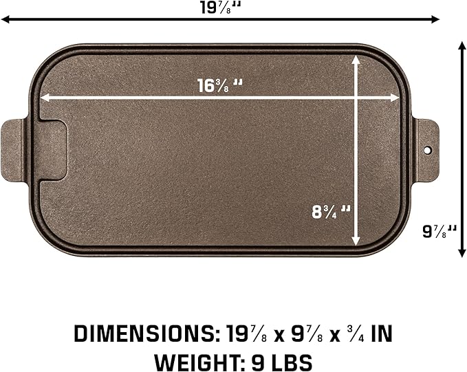 Wagner Cast Iron Griddle – 1950 Vintage Reissue in Wooden Box – Double Burner Griddle for Stovetop & Outdoor Cooking – Pre-Seasoned Cast Iron – Handcrafted in USA – Naturally Nonstick
