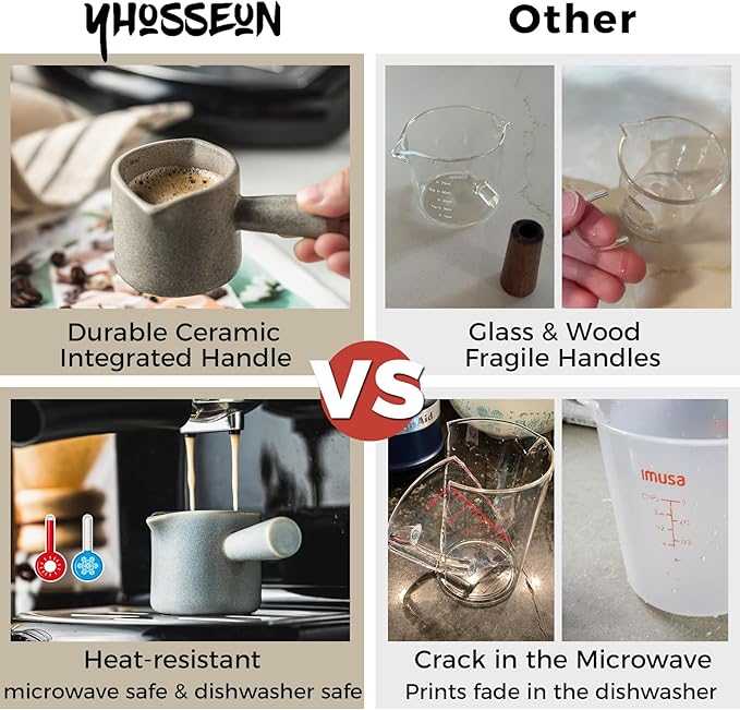 Espresso Cups Ceramic, Espresso Measuring Cups with Dual Measurement Scale, Expresso Shots Cup with Handle, Espresso Accessories, 3 Oz/ 90 Ml, Blue