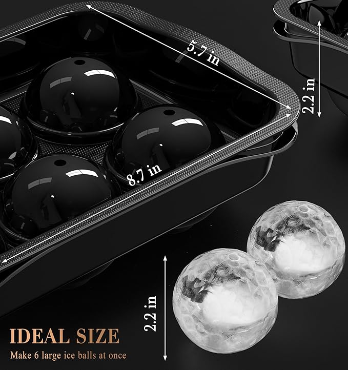 Whiskey Ice Ball Maker, [Fill without Funnel & Easy Release] 2.2'' Round Large Iced Cube Trays with Cover, Reusable Sphere Silicone Ices Tray with Lids for Bourbon, Gift for Brandy Lover
