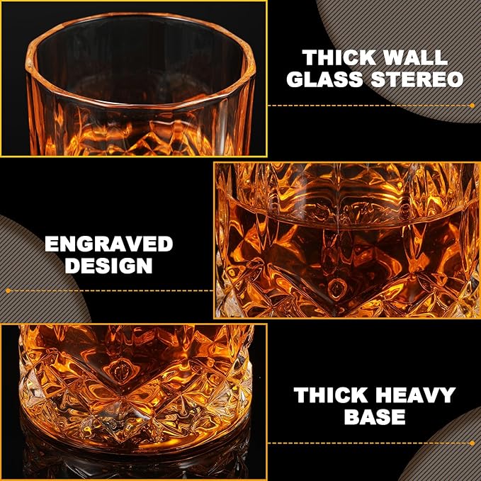 Yaomiao 12 Pcs Old Fashioned Whiskey Glasses Bulk 7 Oz Heavy Base Bourbon Glass Cocktail Rocks Glasses for Whiskey Bourbon Liquor and Cocktail Drinks Gift