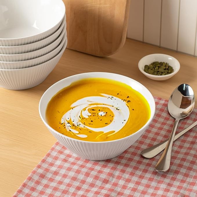 Ceramic Bowls for Kitchen - Set of 6, 30 oz Cereal Bowl Set, Soup Bowls, White Ceramic Bowls for Dessert, Salad, Pasta, Soup etc, Microwave, Dishwasher & Oven Safe