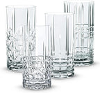 Nachtmann Highland Collection Crystal 6” Long Drink Glasses, Set of 4, With Different Glass Patterns, For Cocktails or Non- Alcoholic Beverages,445 ml, Dishwasher Safe