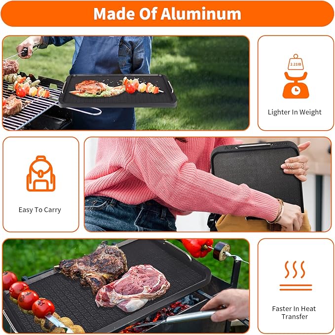 Flat Top Griddle for Stovetop, Non-Stick Griddle Grill Pan, Stove Top Grill,14.96" x 8.66", Works with Power XL,Chefman, Carl Schmidt Sohn, Cusimax, Techwood Smokeless Grill,Aluminum,Dishwasher Safe