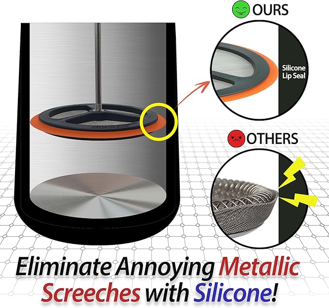 PortableAnd 34oz Double Vacuum Insulation Large Silicone French Press Coffee Maker, Metal Stainless Steel, Matte Black, Perfect for Camping, Travel, and At-Home Use (Light Gold)