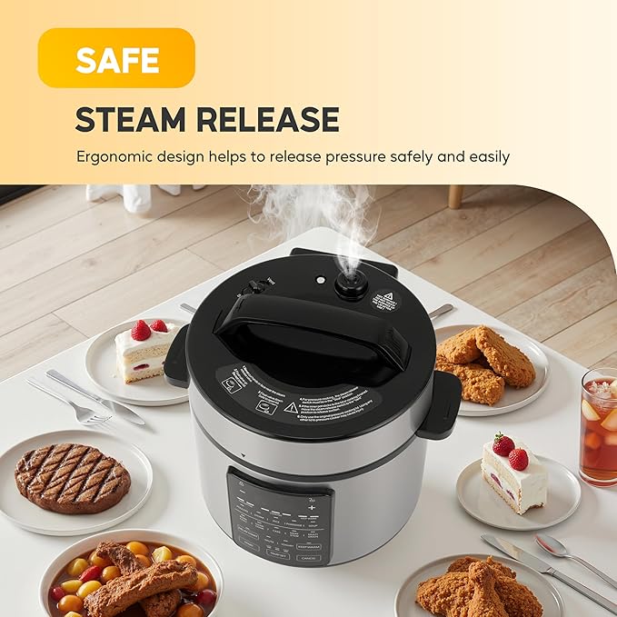 HealSmart 12-in-1 Multi Electric Pressure Cooker, Non-Stick 6QT Stainless Steel Pressure Cooker for Yogurt Maker, Slow Cooker, Cake, Multigrain, Dishwasher Safe
